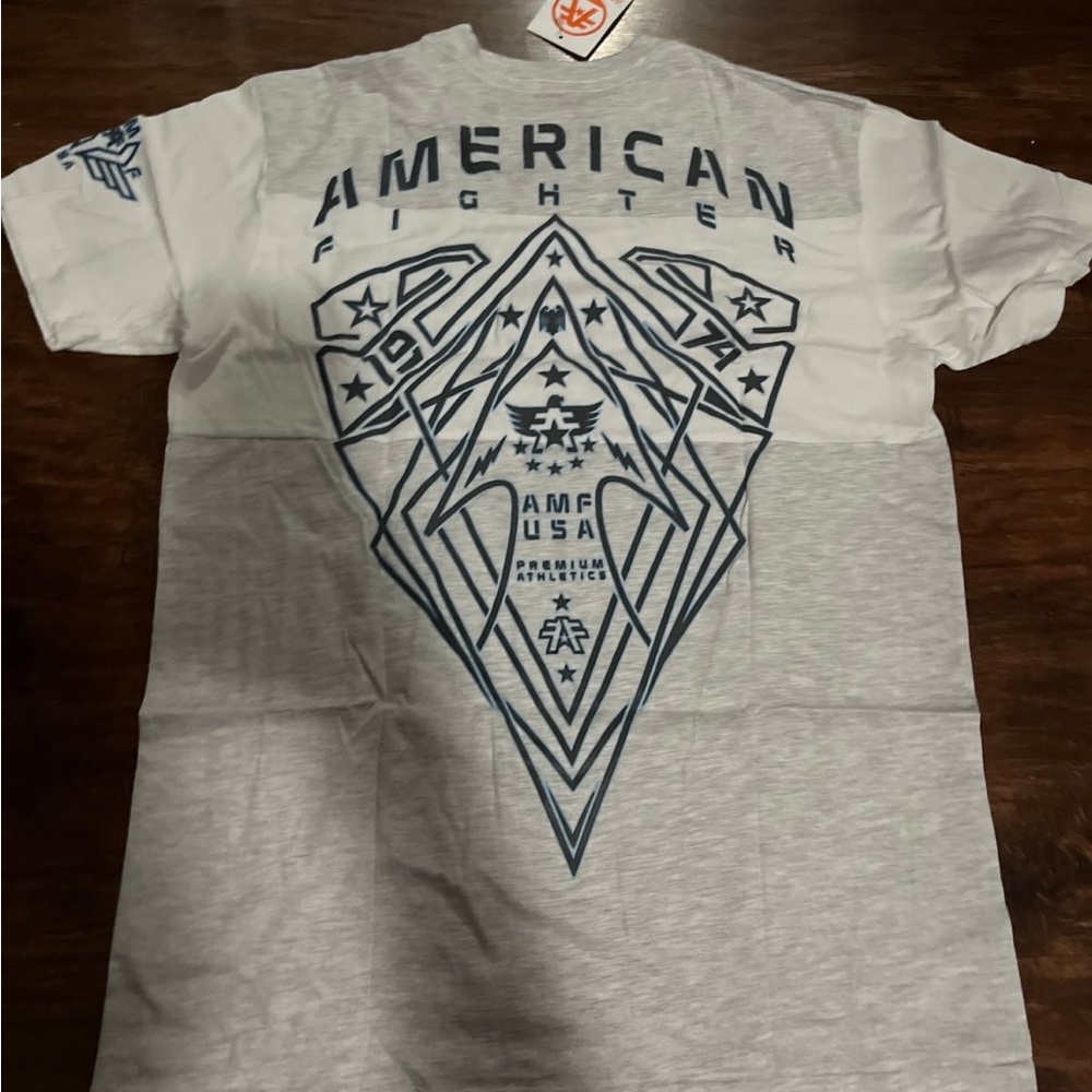 American Fighter Light Gray and Navy Graphic Tee